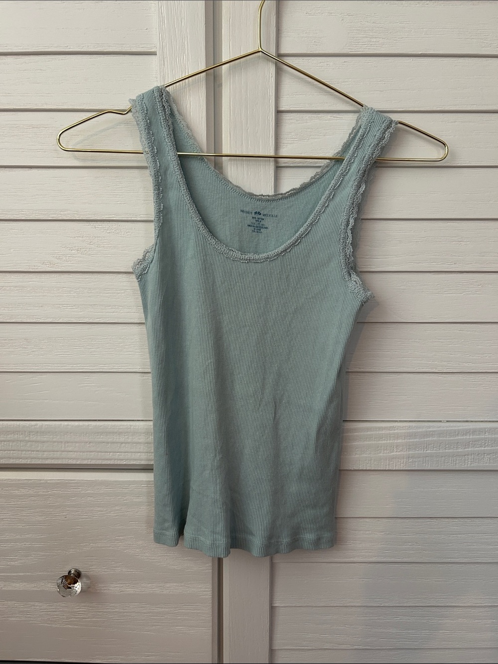 Brandy Melville Pale Blue Ribbed Lace-Trim Tank- one size